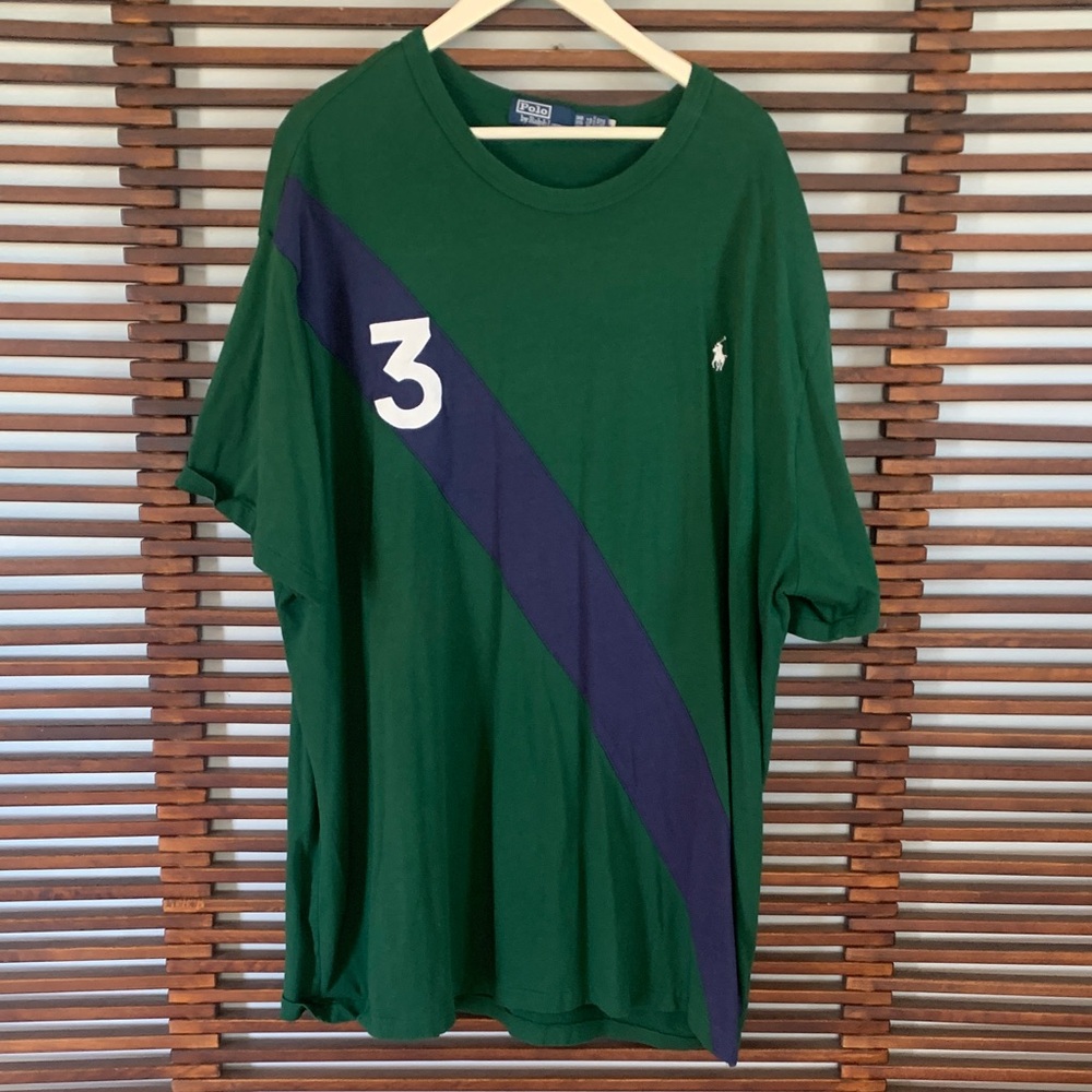 Polo by Ralph Lauren Tee with Navy Diagonal Stripe & White Number